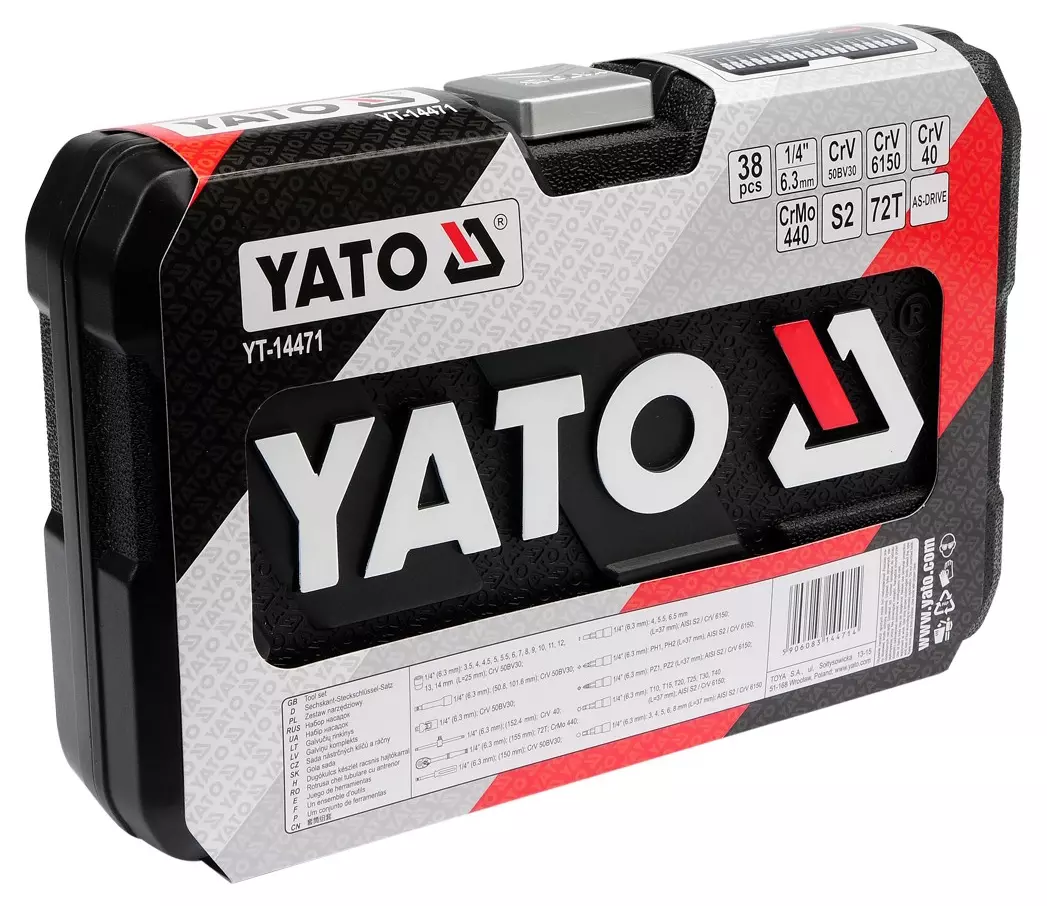 Набор торцевых ключей с трещоткой YATO 1/4 38 шт.(YT-14471)